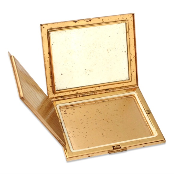 Vintage Elgin American Makeup Powder Compact Case Mirror Black Enamel Gold Tone - Picture 6 of 9